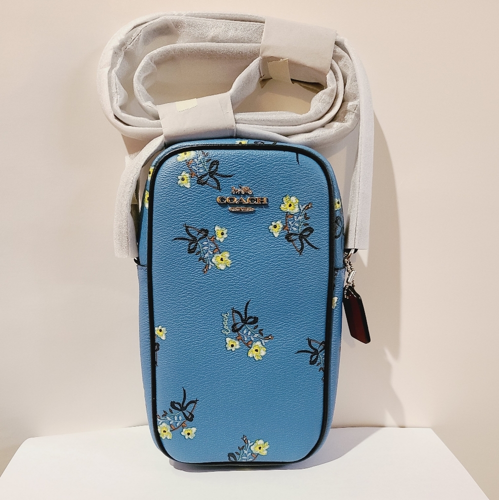 North/South Zip Phone Crossbody With Floral Bow Print